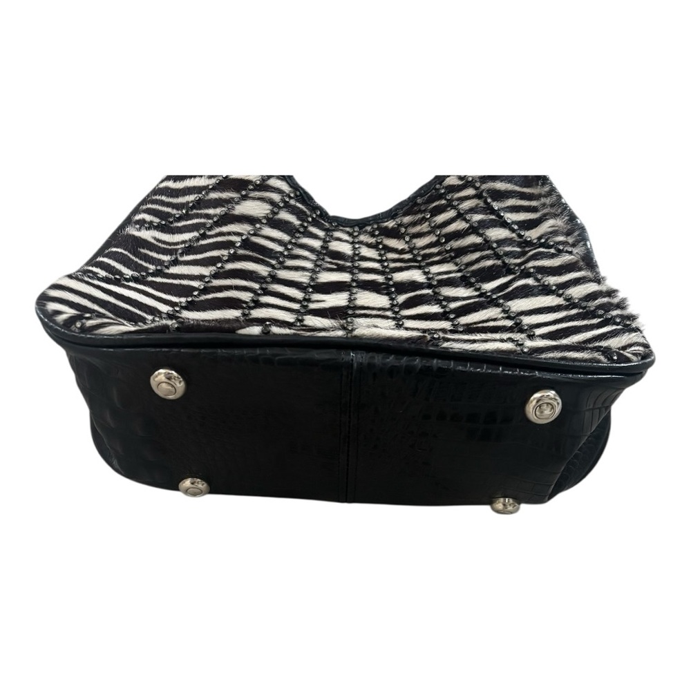 Raviani Zebra Print Cowhide Handmade Bag Swarovski Strap Glam Purse - Picture 3 of 12